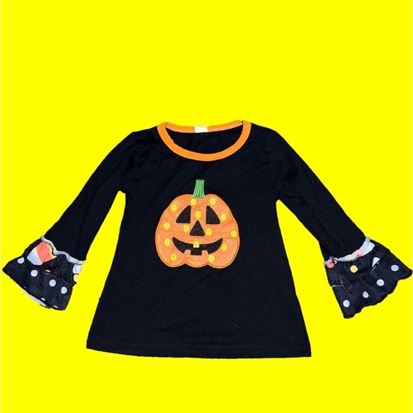 CUTE 🥰 long sleeve little girl’s halloween top with 🎃 pumpkin appliqué’ - Picture 1 of 5